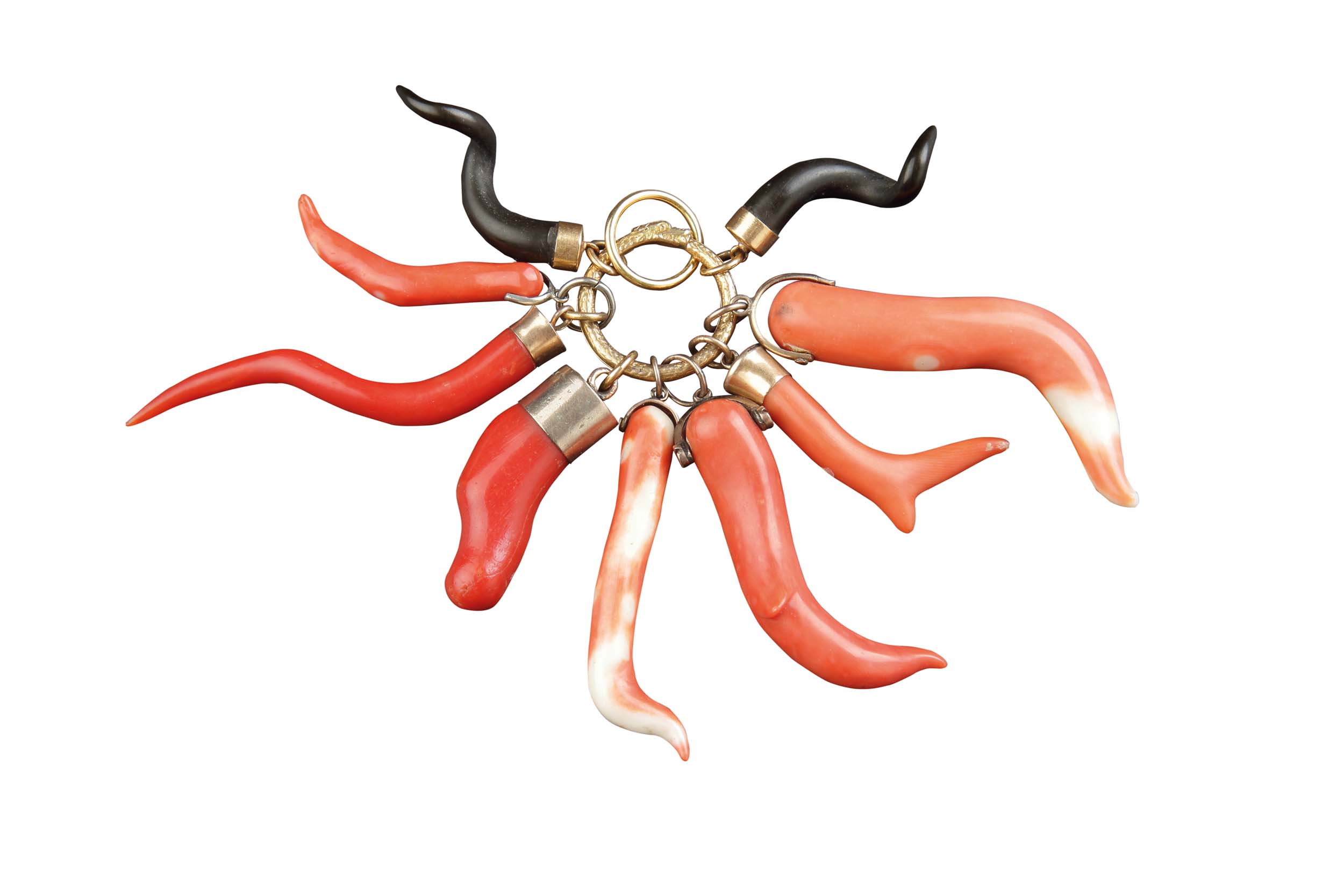 A Collection of Antique Coral Jewellery, Amulets, Pendnats and Chains 